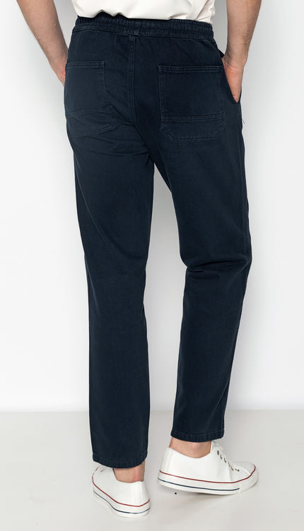 Straight Tapered Cotton Pants - Navy - Ron Tomson