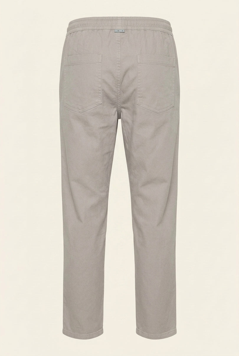 Straight Tapered Drawstring Pants - Grey - Back