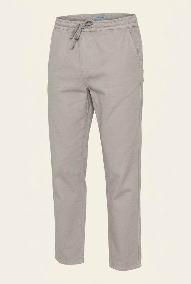 Straight Tapered Drawstring Pants - Grey - Front