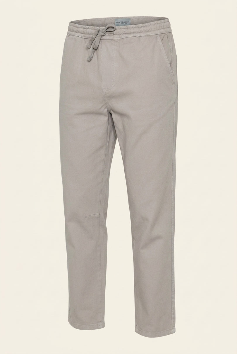 Straight Tapered Drawstring Pants - Grey - Front
