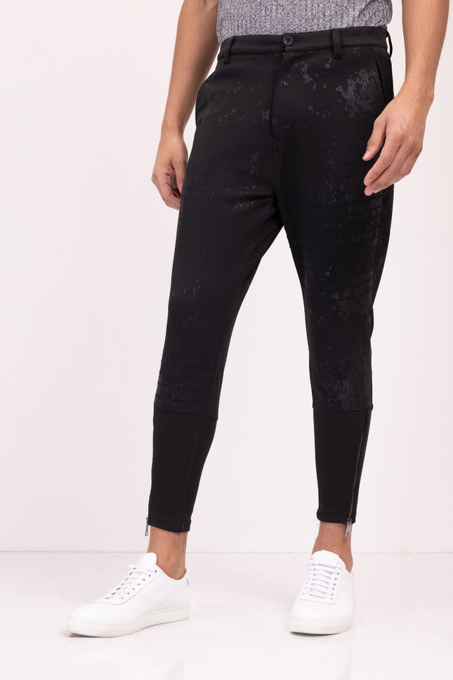 Stretch Patterned Track Pants - Black - Ron Tomson