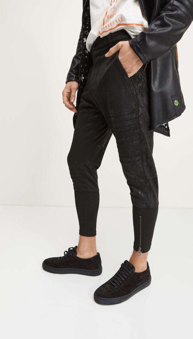 Stretch Patterned Track Pants - Black - Ron Tomson
