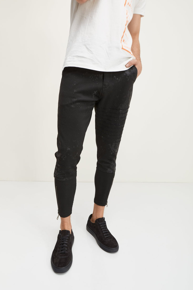 Stretch Patterned Track Pants - Black - Ron Tomson
