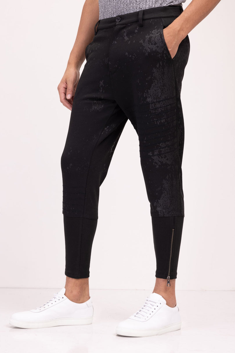 Stretch Patterned Track Pants - Black - Ron Tomson