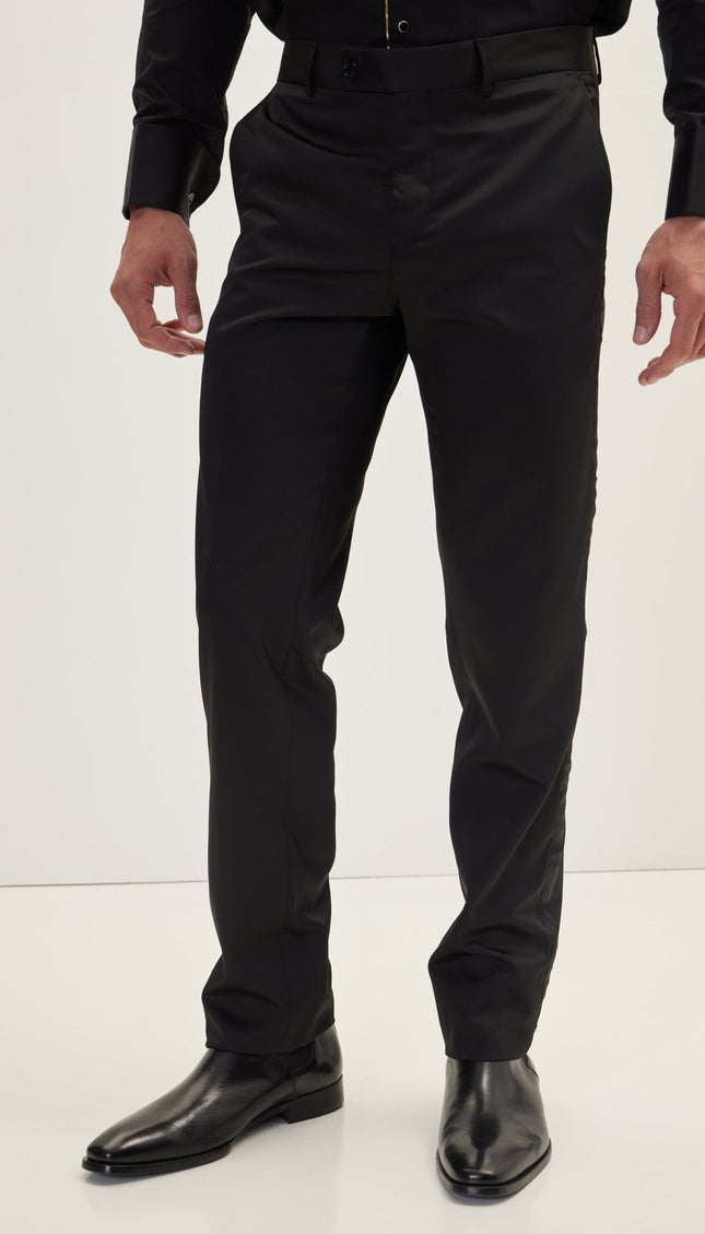 Striped Fitted Tuxedo Pants - Black - Ron Tomson