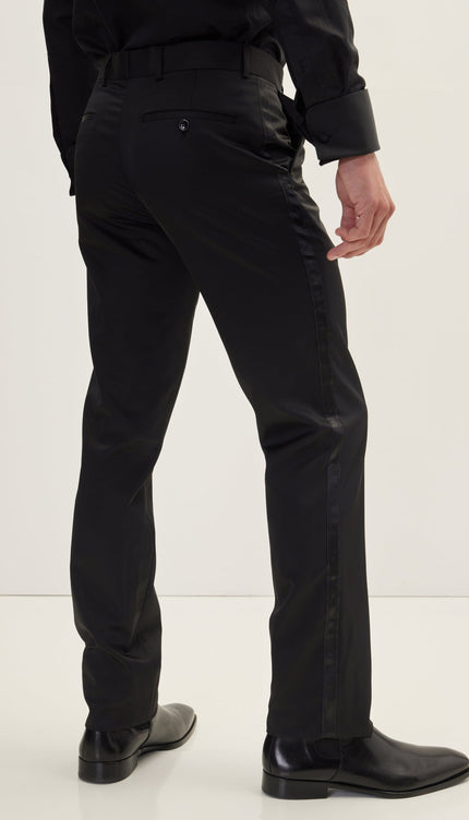 Striped Fitted Tuxedo Pants - Black - Ron Tomson