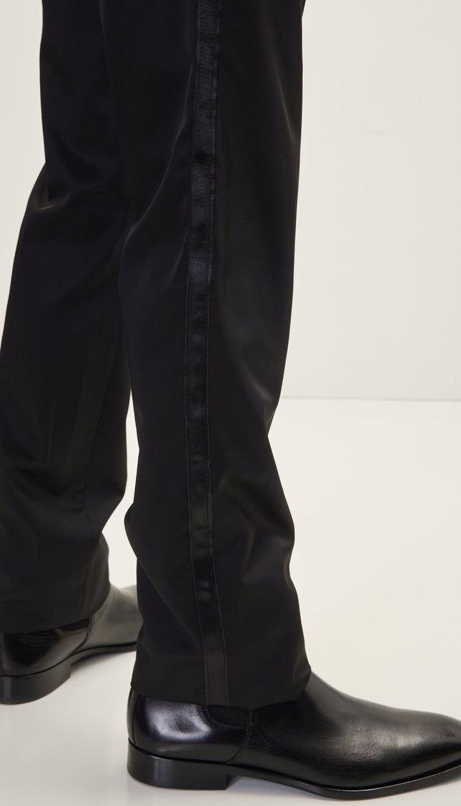 Striped Fitted Tuxedo Pants - Black - Ron Tomson