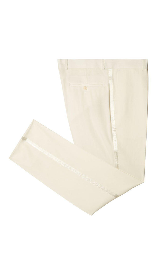 Striped Fitted Tuxedo Pants - Off White - Ron Tomson