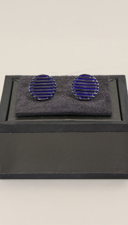 Striped Pattern Stainless Steel Cufflinks Silver Blue - Ron Tomson