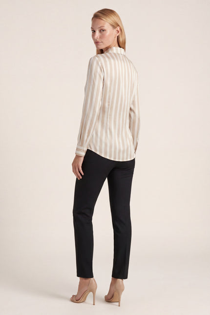 Striped Sateen Shirt - Beige - back view