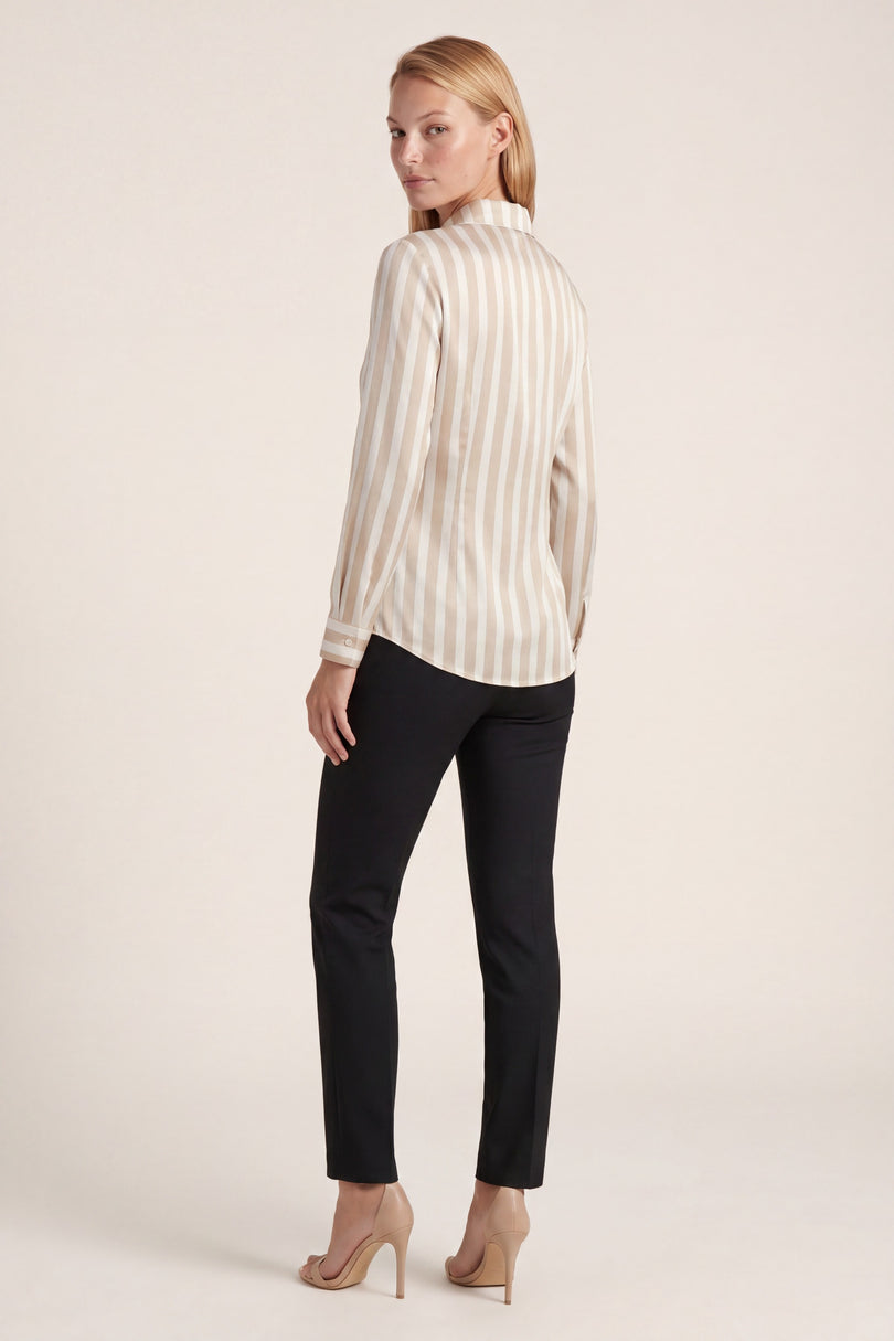 Striped Sateen Shirt - Beige - back view