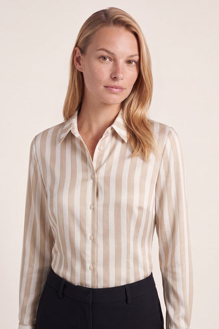 Striped Sateen Shirt - Beige - detail view