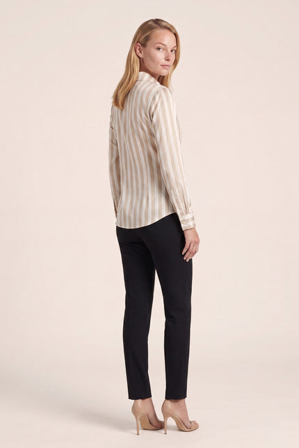 Striped Sateen Shirt - Beige - side view