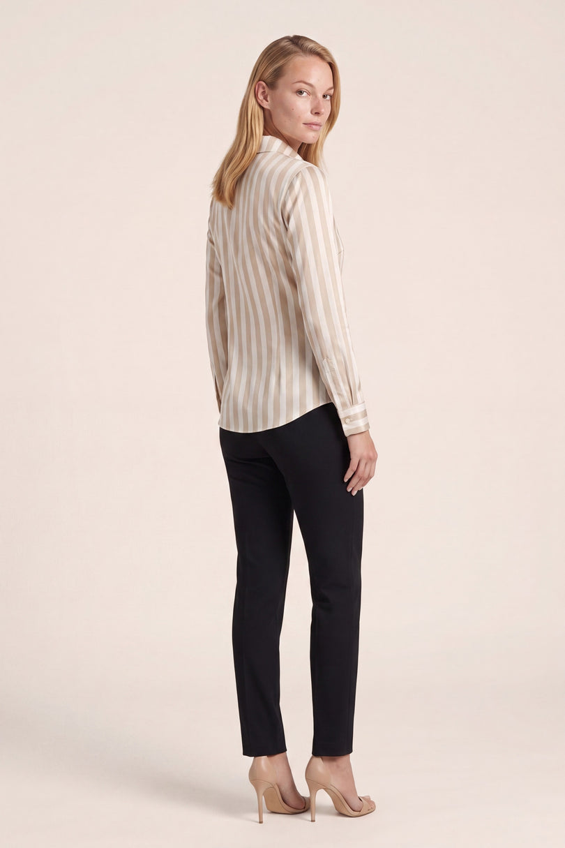 Striped Sateen Shirt - Beige - side view