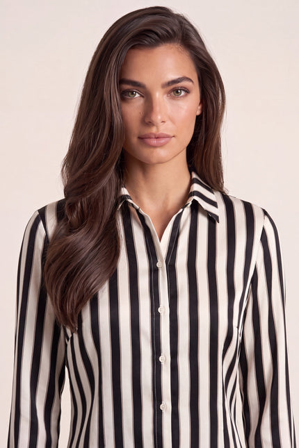 Striped Sateen Shirt - Black - detail view