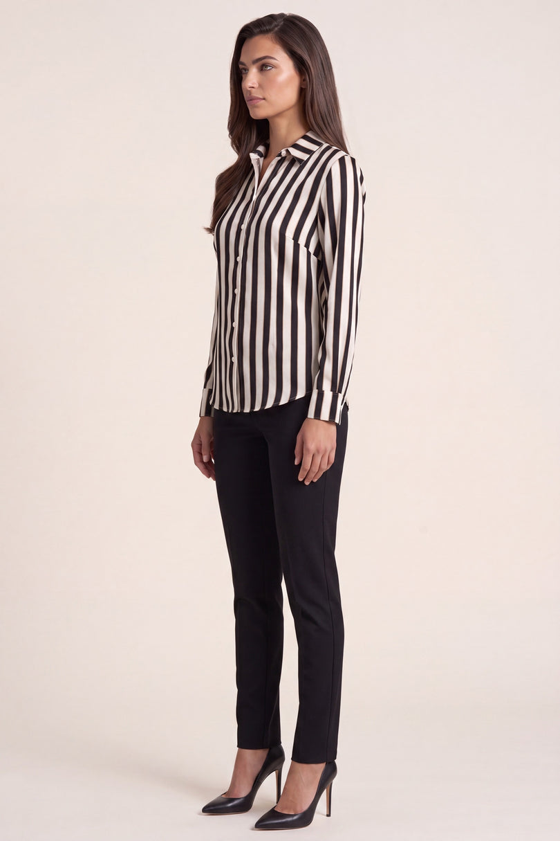 Striped Sateen Shirt - Black - side view