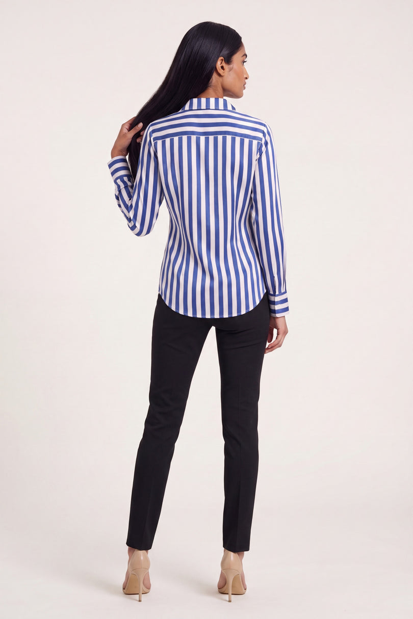 Striped Sateen Shirt - Blue - back view