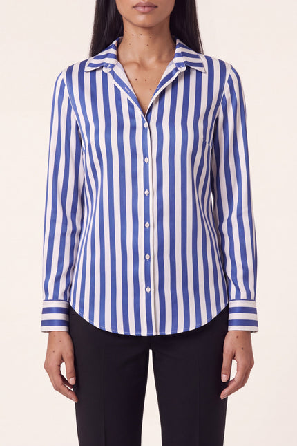 Striped Sateen Shirt - Blue - detail view