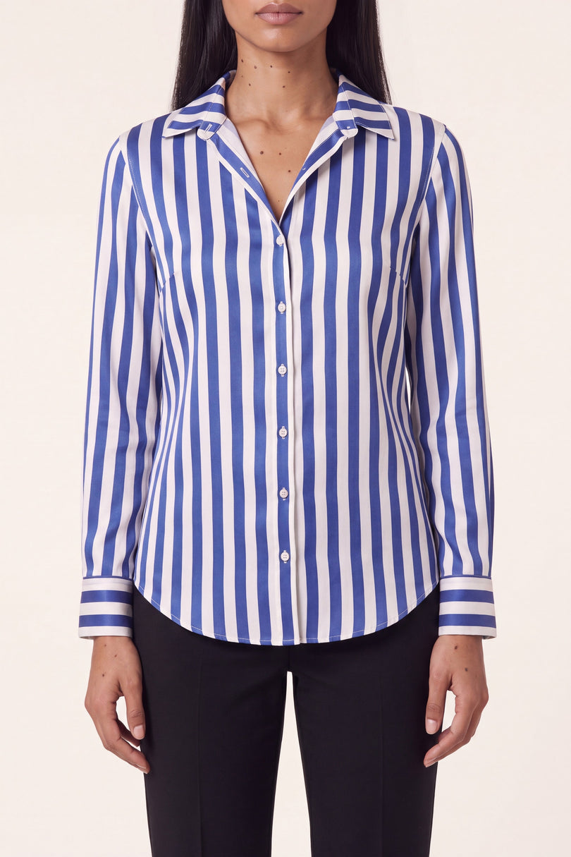 Striped Sateen Shirt - Blue - detail view