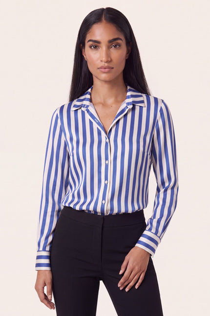 Striped Sateen Shirt - Blue - macro view