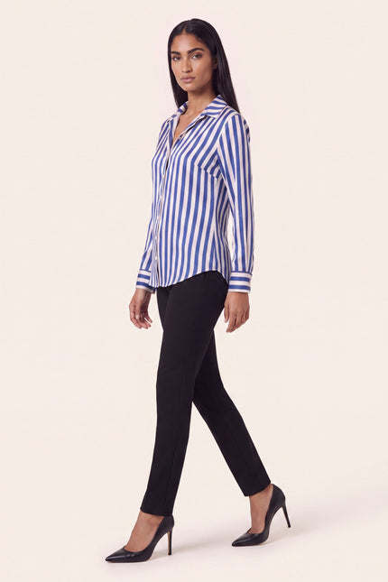Striped Sateen Shirt - Blue - side view
