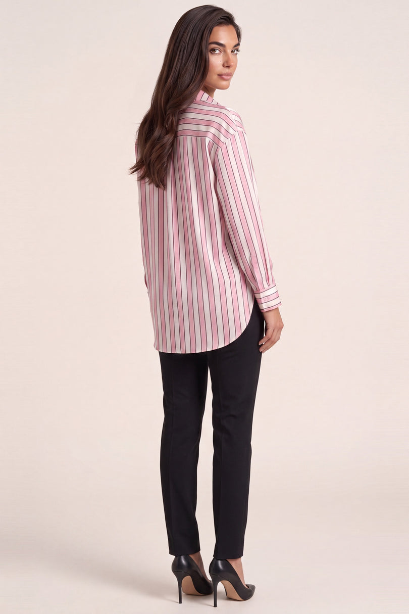 Striped Sateen Shirt - Pink - back view