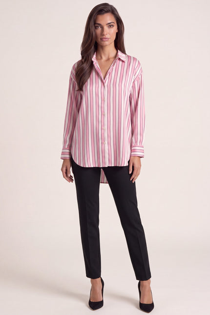 Striped Sateen Shirt - Pink - front view