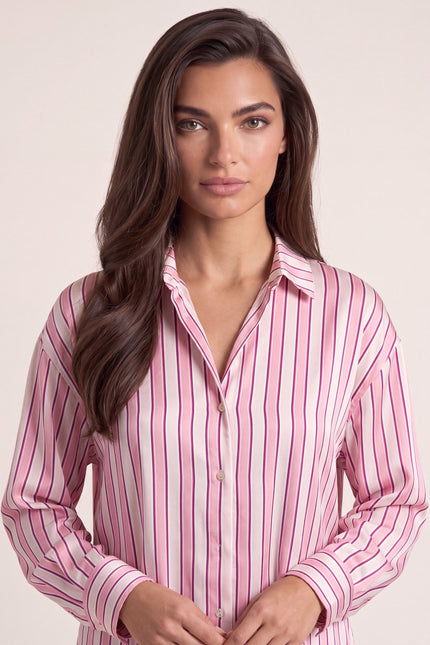 Striped Sateen Shirt - Pink - macro view