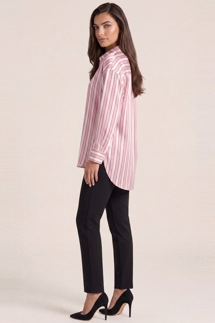 Striped Sateen Shirt - Pink - side view
