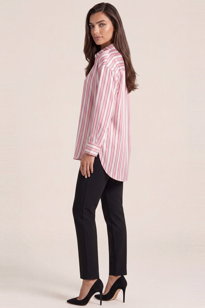 Striped Sateen Shirt - Pink - side view