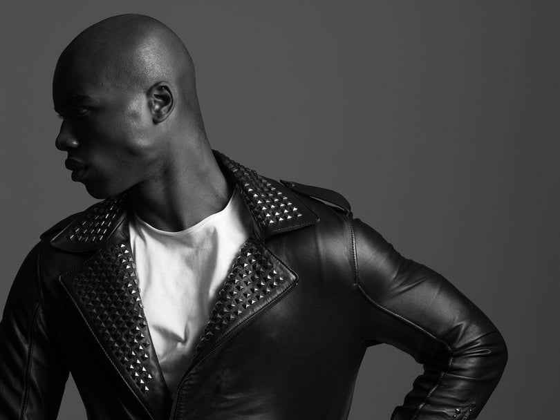 Men's Studded Lambskin Leather Jacket - Black Falcon - Ron Tomson Leather