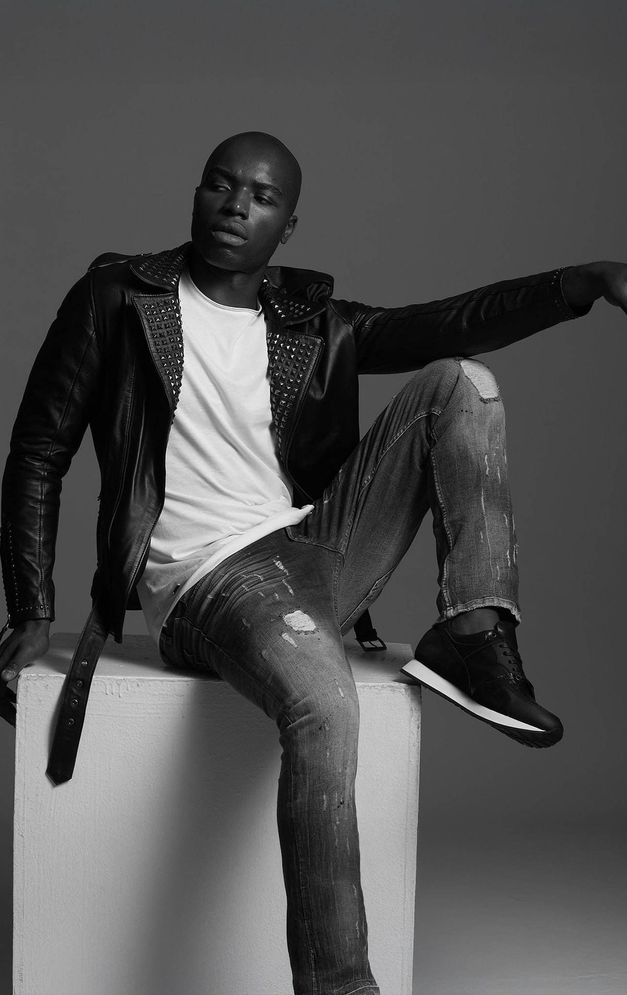 Studded Lambskin Leather Jacket - Black Falcon - Ron Tomson