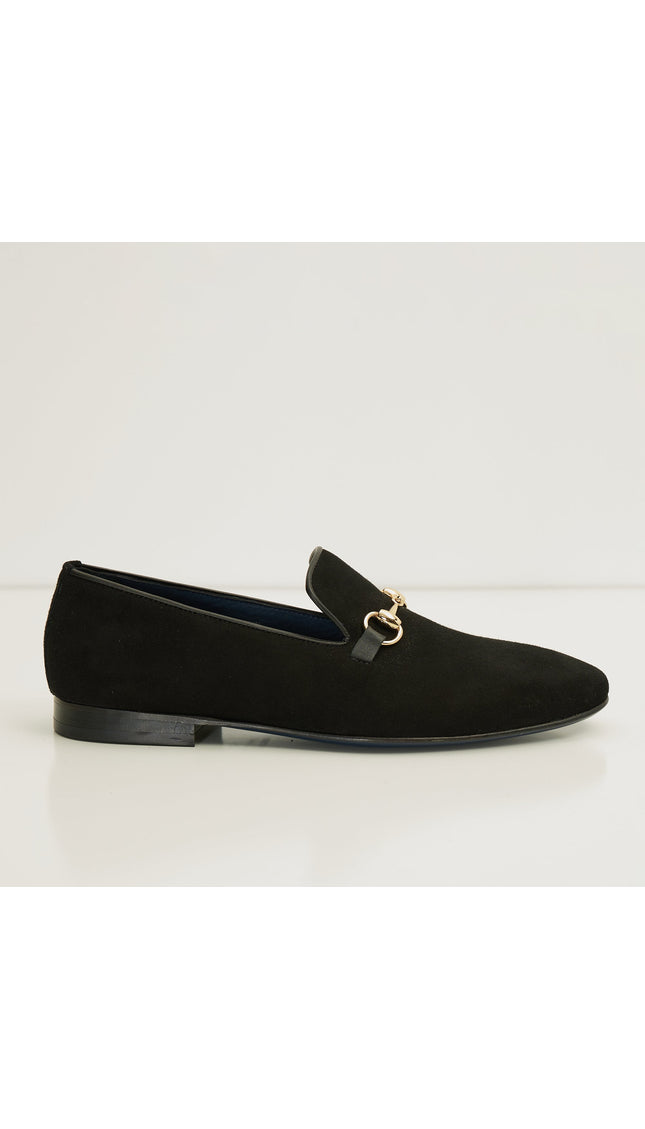 Suede Leather And Gold Metal Bit Loafer - Black - Ron Tomson