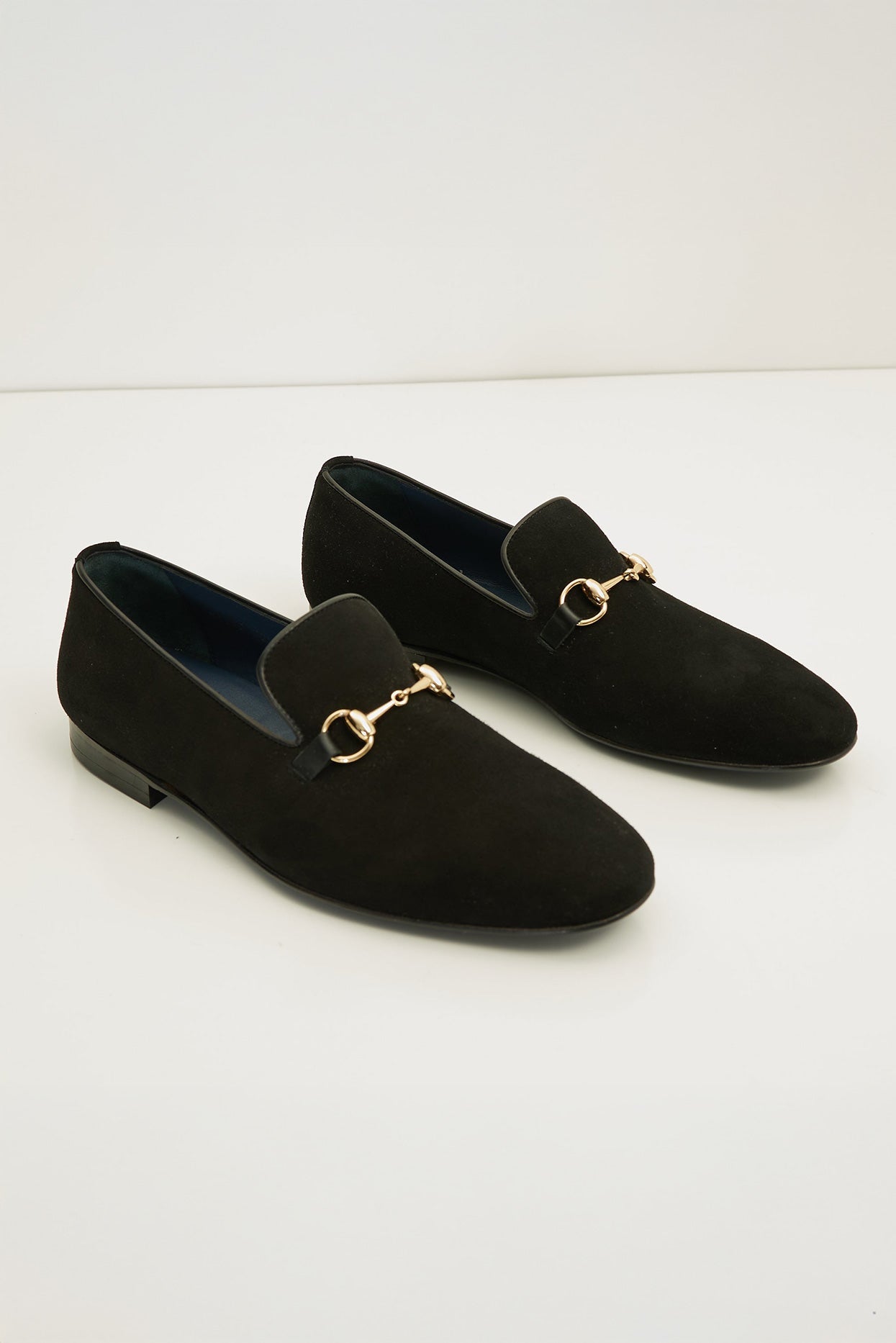 Suede Leather And Gold Metal Bit Loafer Black
