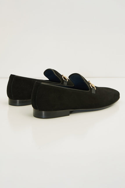 Suede Leather And Gold Metal Bit Loafer - Black - Ron Tomson