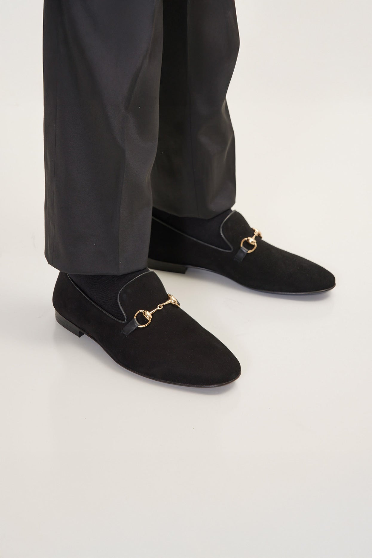 Men's Horsebit Suede Leather Loafer - Black | Ron Tomson Men's Horsebit Suede Leather Loafer - Black | Ron Tomson