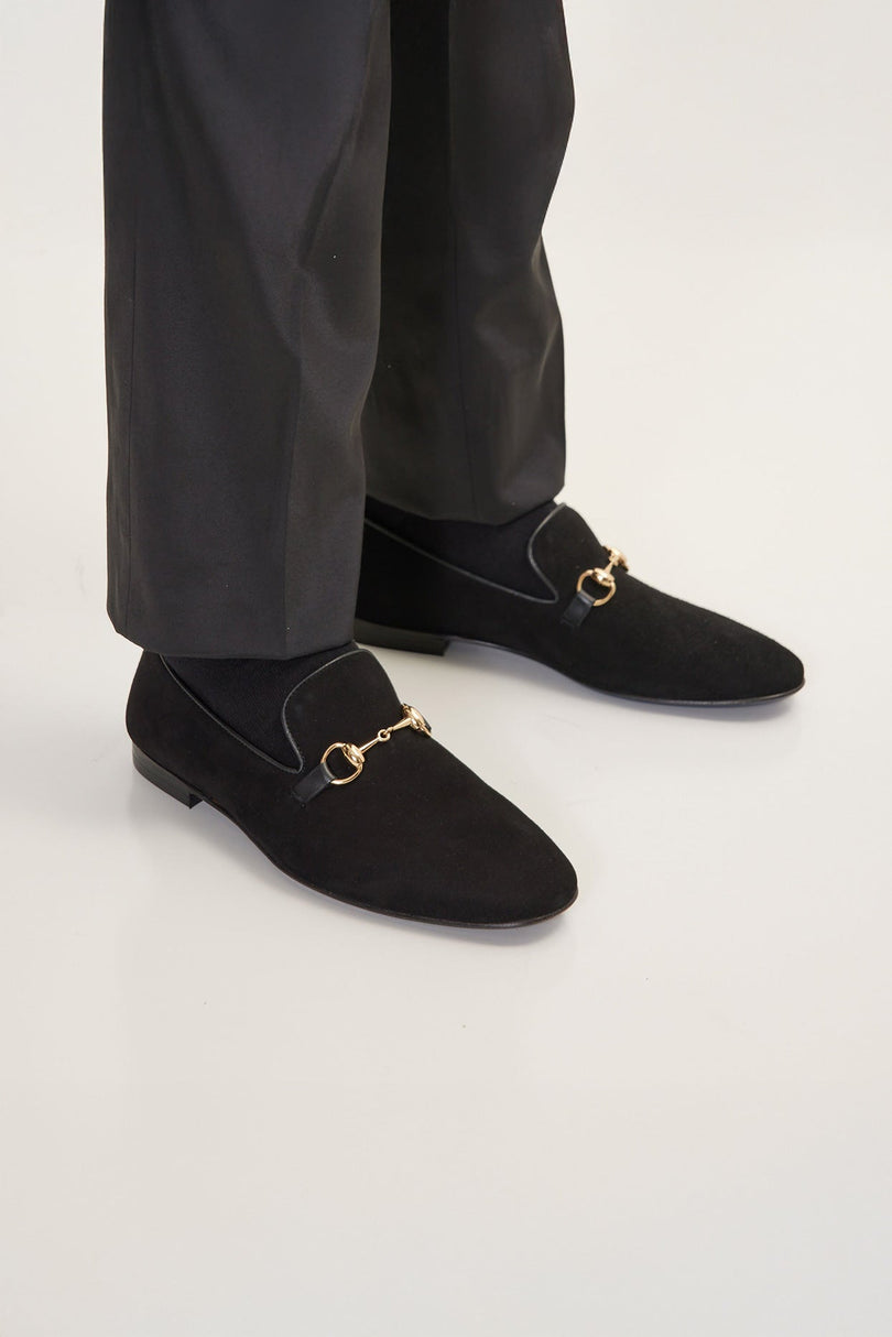 Suede Leather And Gold Metal Bit Loafer - Black - Ron Tomson