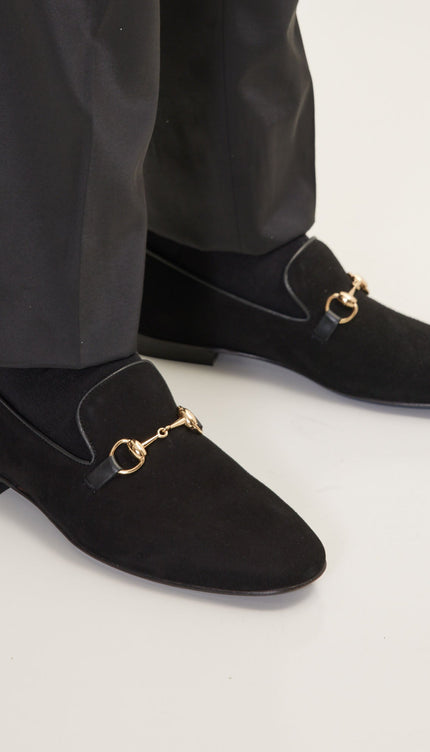 Suede Leather And Gold Metal Bit Loafer - Black - Ron Tomson