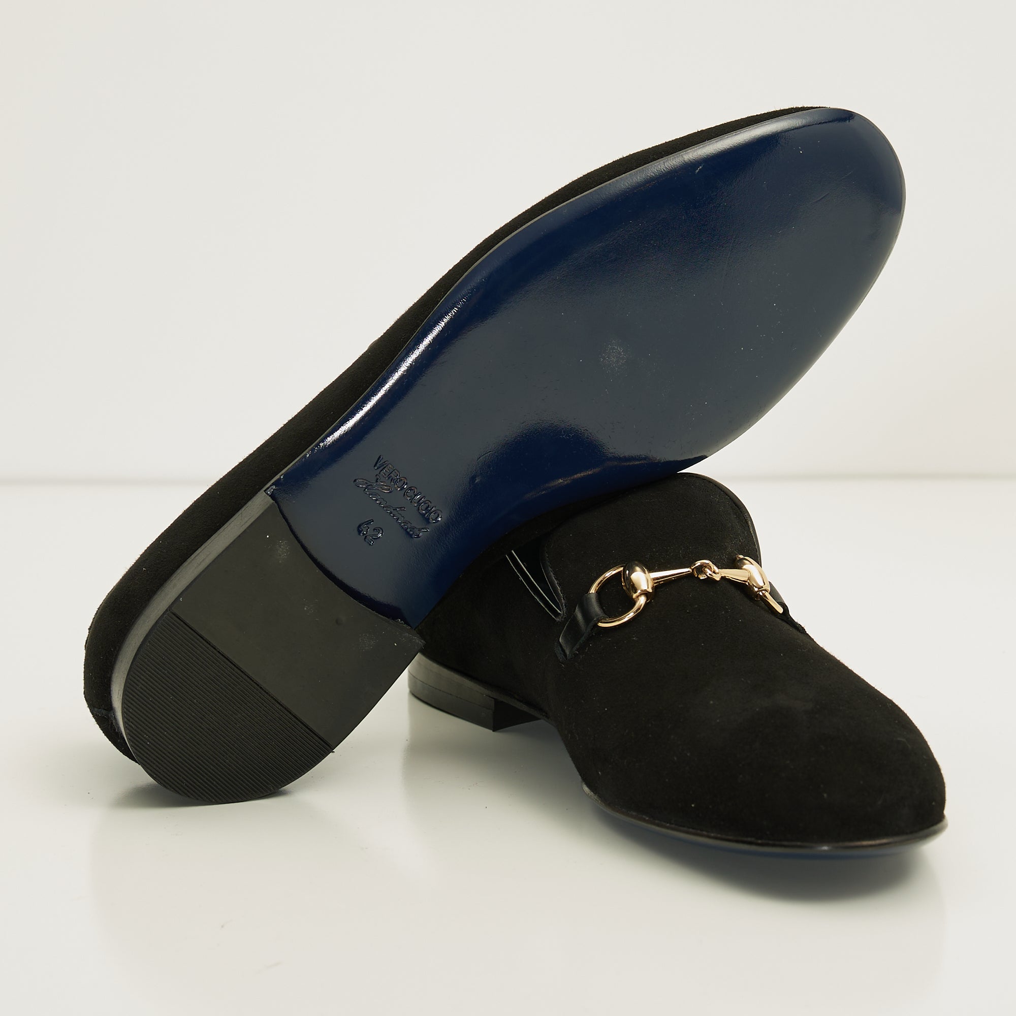 Suede Leather And Gold Metal Bit Loafer - Black