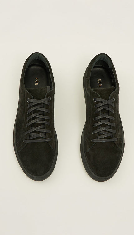 Suede Leather Court Sneakers - Black Suede - Ron Tomson