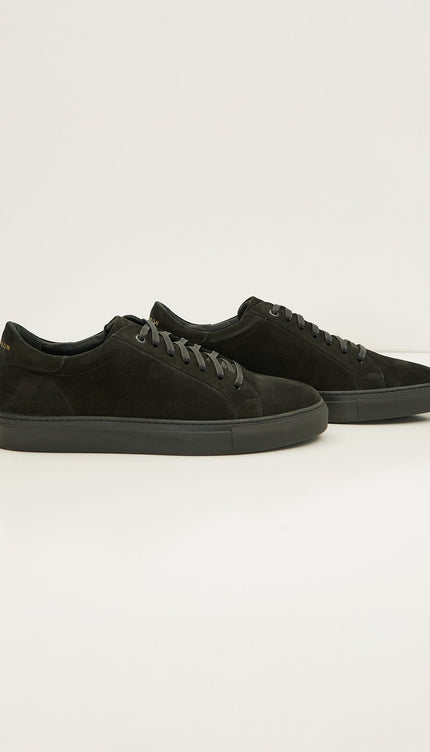 Suede Leather Court Sneakers - Black Suede - Ron Tomson