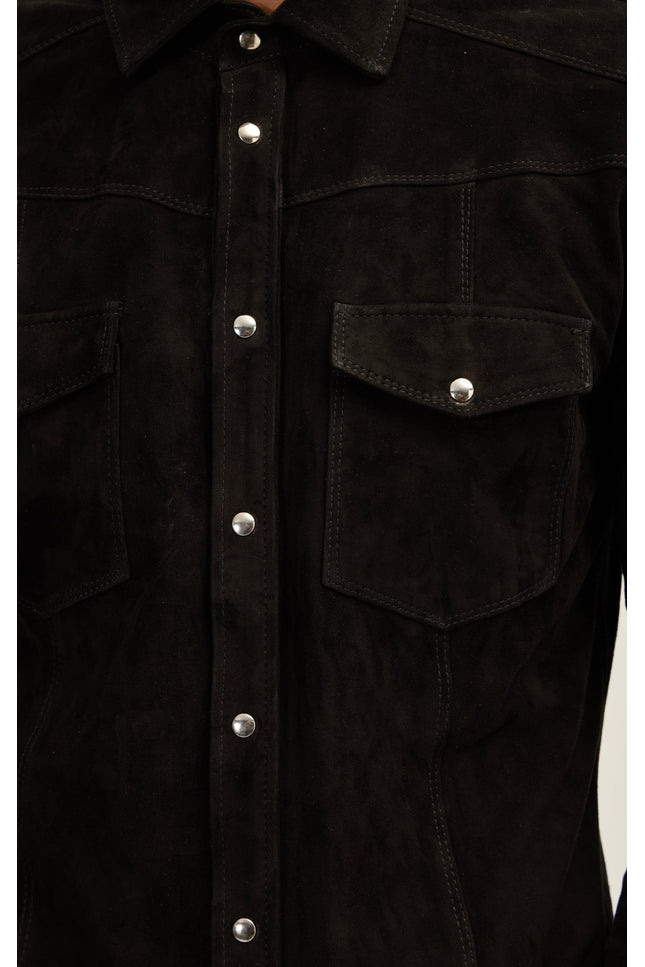 Suede Leather Shirt - Black - Ron Tomson