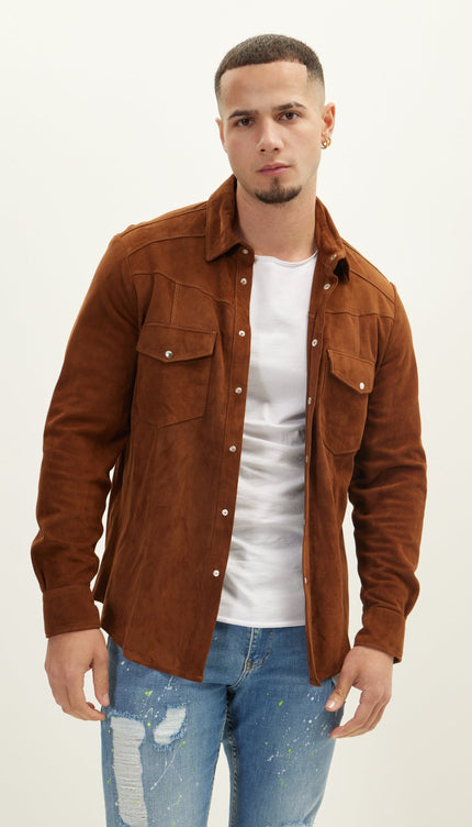 Suede Leather Shirt - Brown - Ron Tomson