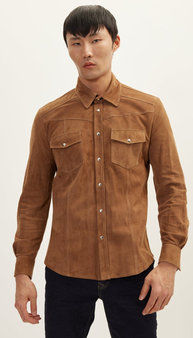 Suede Leather Shirt - Camel - Ron Tomson