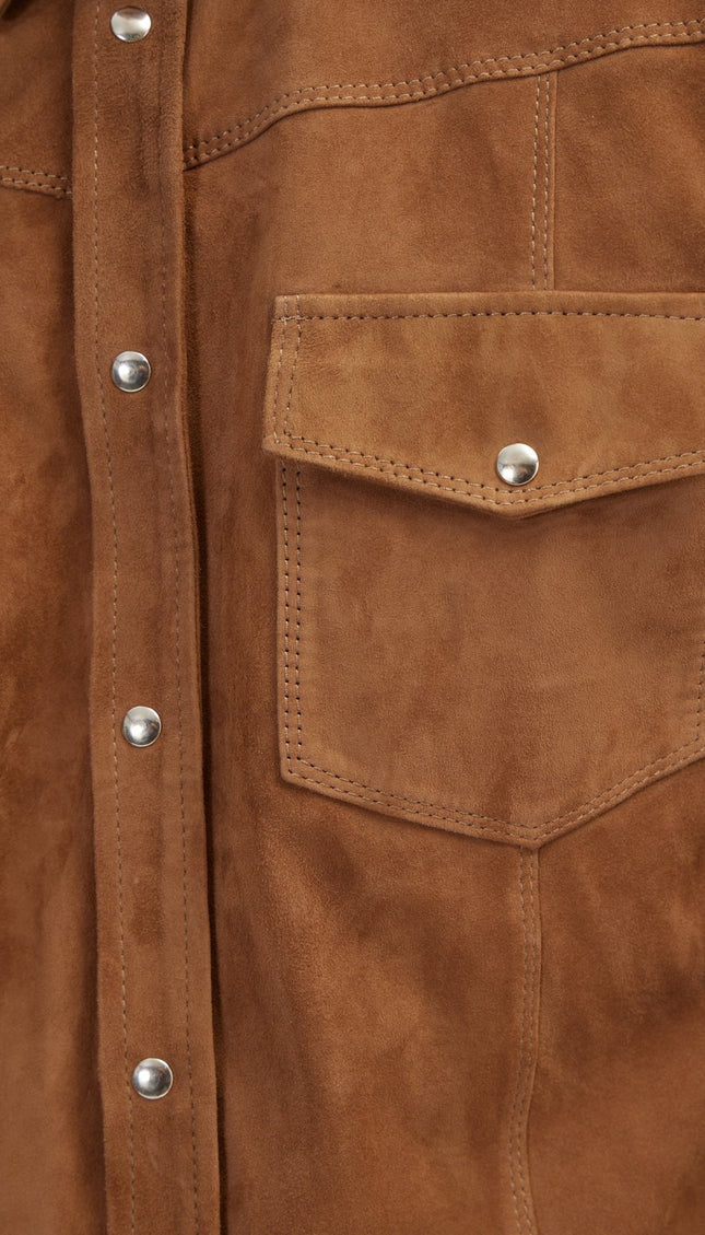Suede Leather Shirt - Camel - Ron Tomson