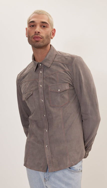 Suede Leather Shirt - Grey - Ron Tomson
