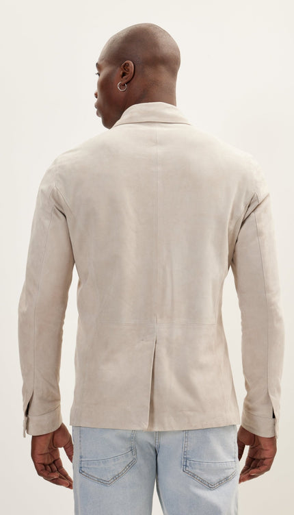 Suede Leather Shirt Jacket - Beige - Ron Tomson