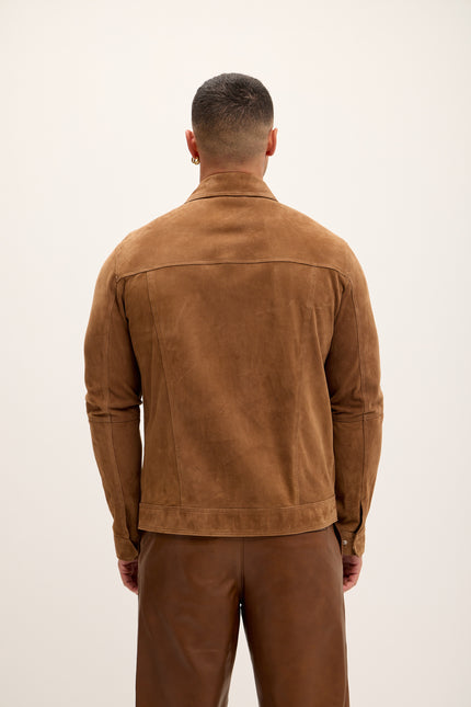 Men's Suede Leather Shirt Jacket - Brown - Ron Tomson Leather