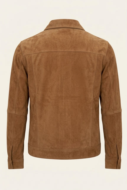 Suede Leather Shirt Jacket - Camel - Back