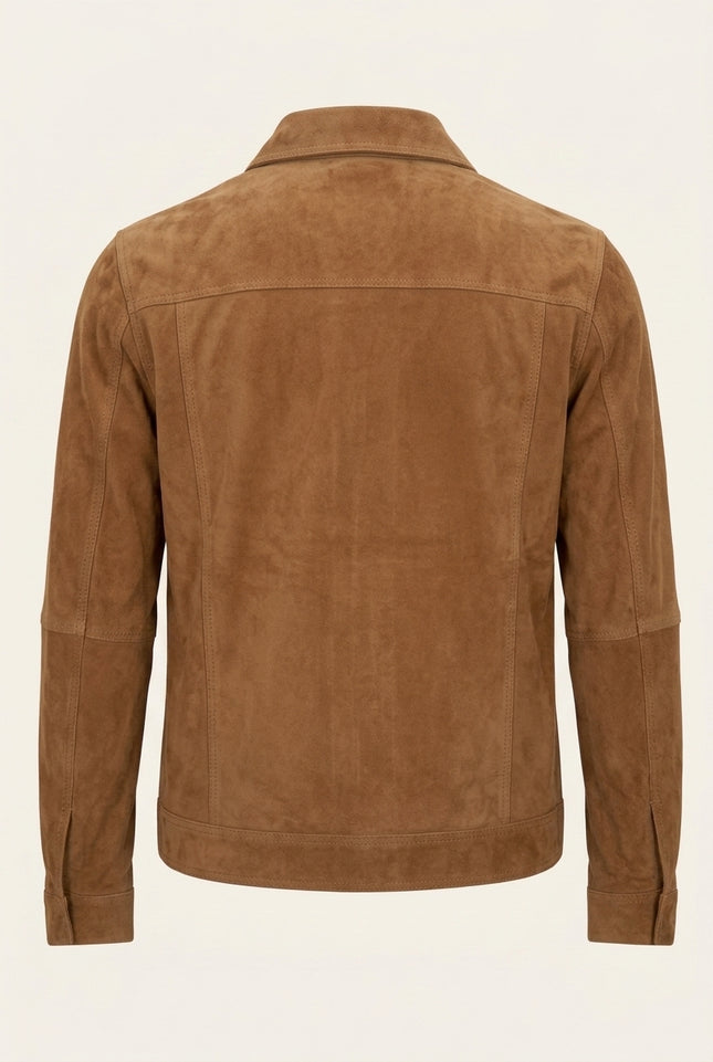 Suede Leather Shirt Jacket - Camel - Back